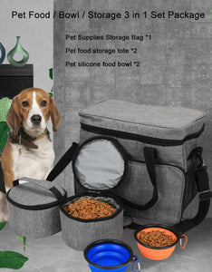 Dog&Cat Travel bag with 2 silicone Collapsible bowl and 2 food storage bag