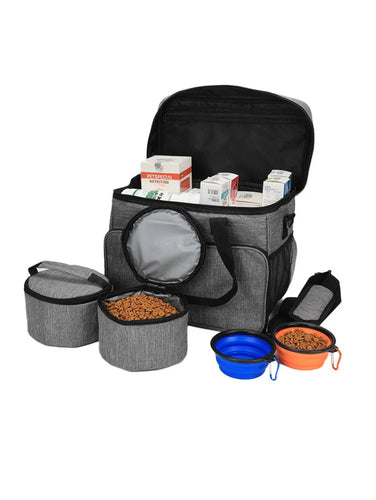 Dog&Cat Travel bag with 2 silicone Collapsible bowl and 2 food storage bag