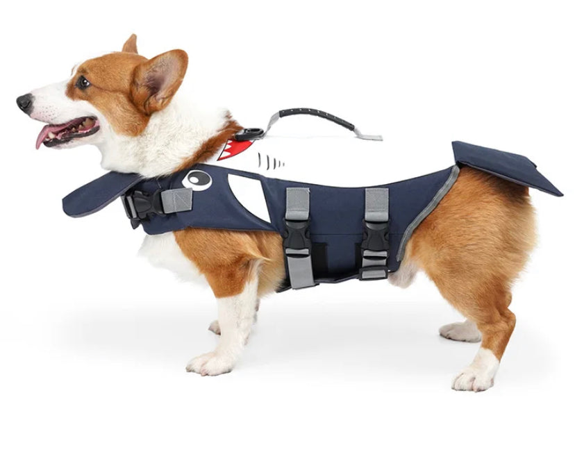Dog life jacket vest Shark face print