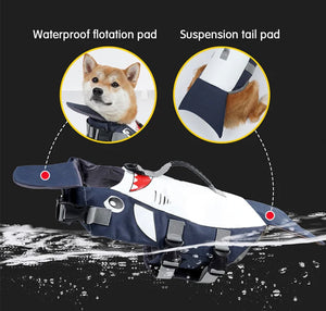 Dog life jacket vest Shark face print