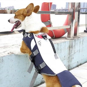 Dog life jacket vest Shark face print